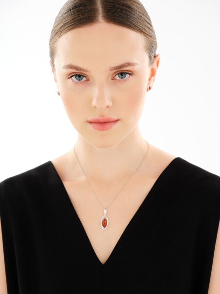 Rhodium Plated Silver Earrings with Amber