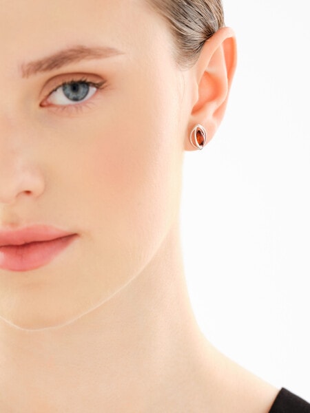 Rhodium Plated Silver Earrings with Amber
