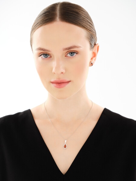 Rhodium Plated Silver Earrings with Amber