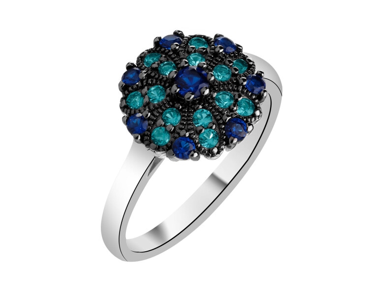Rhodium-Plated Silver, Black Rhodium Ring with Cubic Zirconia