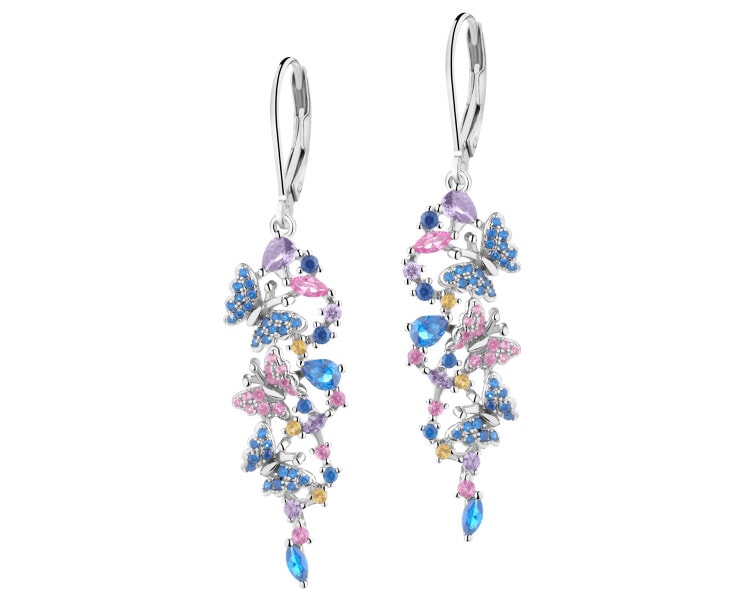 Rhodium Plated Silver Dangling Earring with Cubic Zirconia