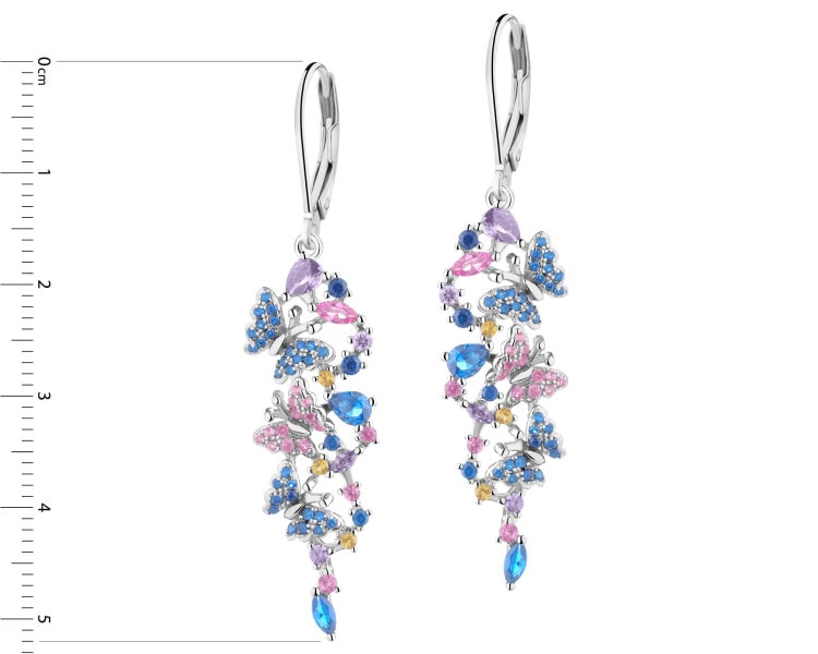 Rhodium Plated Silver Dangling Earring with Cubic Zirconia