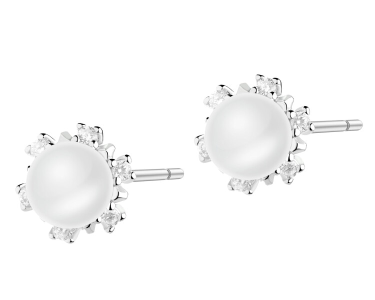 Rhodium Plated Silver Earrings with Pearl