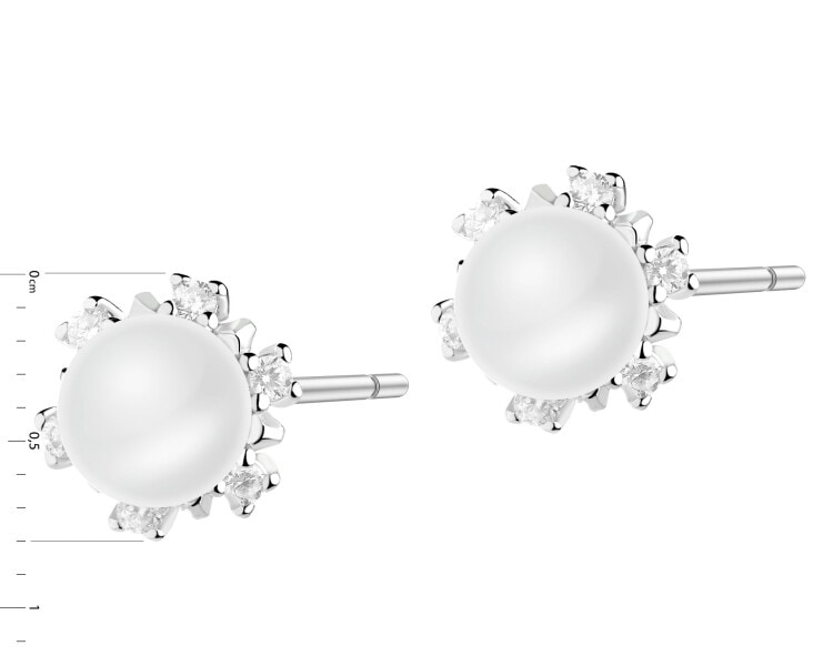 Rhodium Plated Silver Earrings with Pearl
