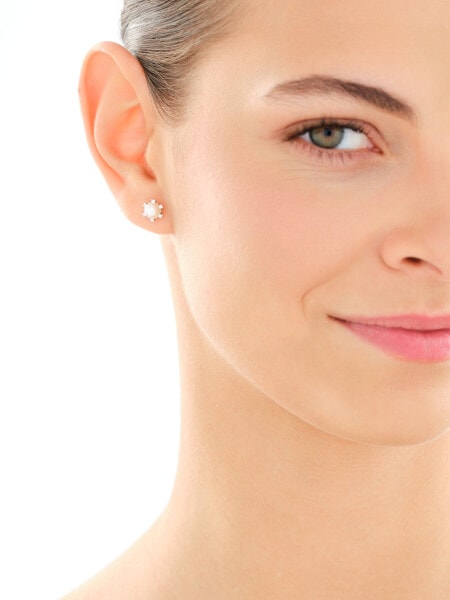 Rhodium Plated Silver Earrings with Pearl