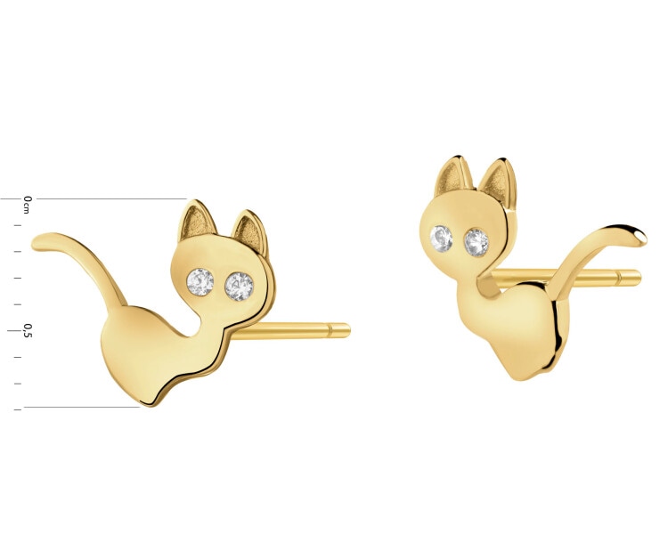 Złote kolczyki z cyrkoniami - koty