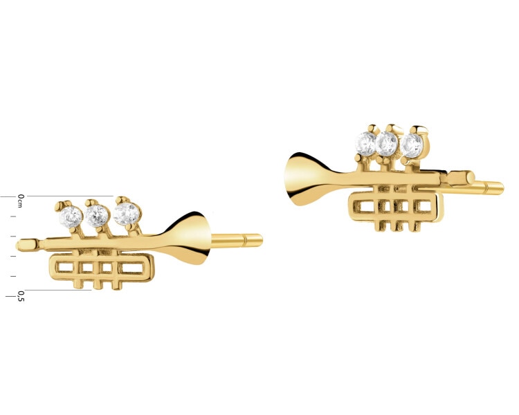 Złote kolczyki z cyrkoniami - trąbki