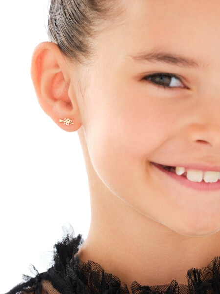 Złote kolczyki z cyrkoniami - trąbki