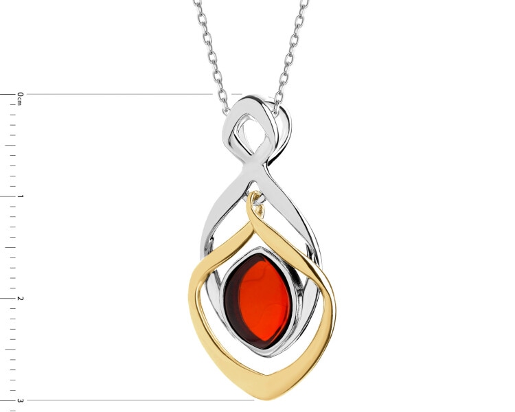 Rhodium-Plated Silver, Gold-Plated Silver Pendant with Amber