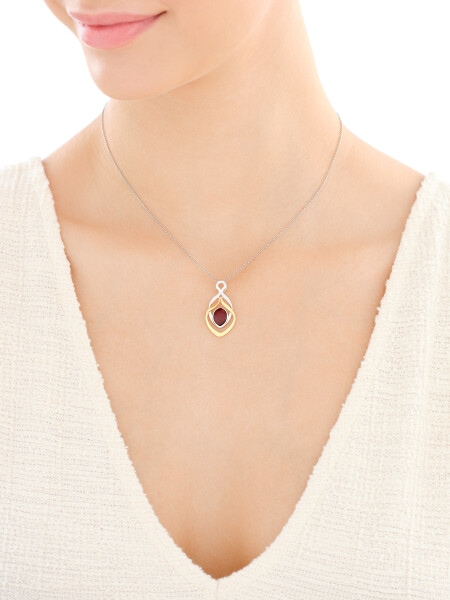Rhodium-Plated Silver, Gold-Plated Silver Pendant with Amber