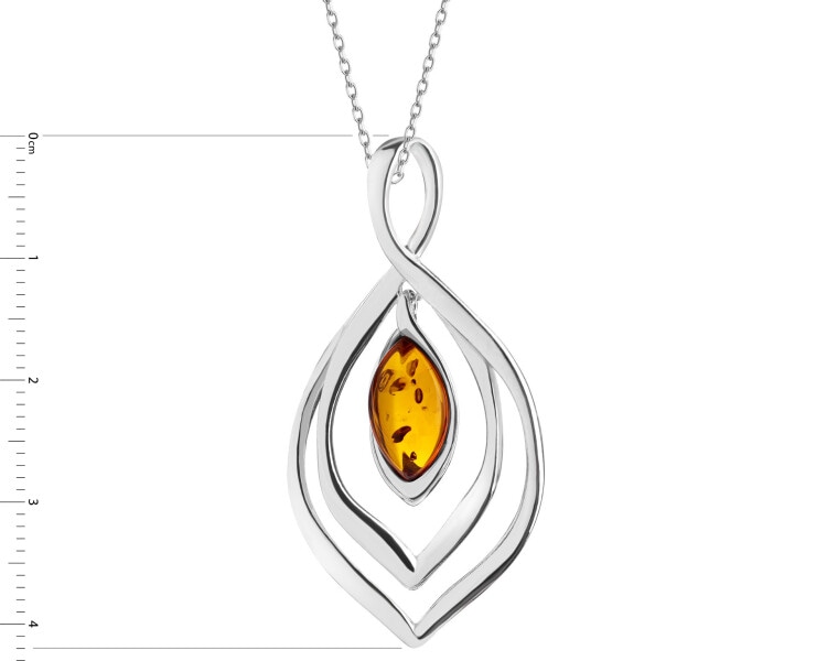 Rhodium Plated Silver Pendant with Amber