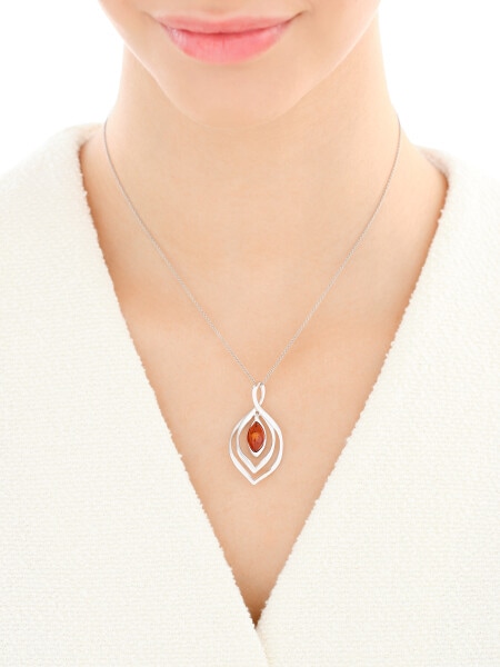 Rhodium Plated Silver Pendant with Amber