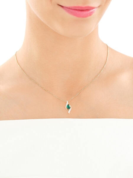 Zawieszka i kolczyki z żółtego złota z diamentami i szmaragdami syntetycznymi - komplet - próba 375