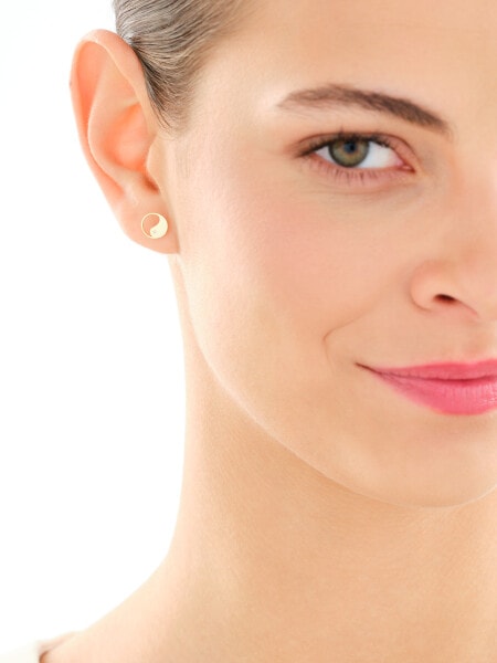 Zawieszka i kolczyki z żółtego złota z diamentami - komplet - yin yang - 0,01 ct - próba 375