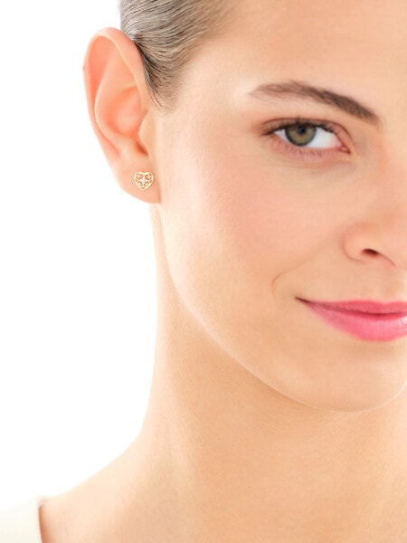 Zawieszka i kolczyki z żółtego złota z diamentami - komplet - serca - 0,01 ct - próba 375