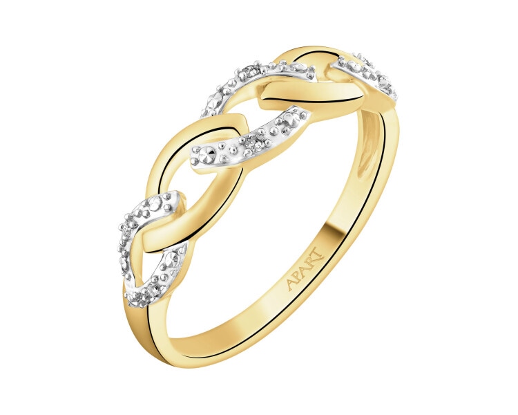 Pierścionek z żółtego złota z diamentami - 0,02 ct - próba 375