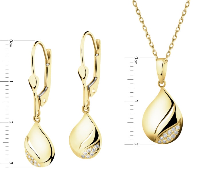 Złote kolczyki i zawieszka z cyrkoniami - komplet - łezki