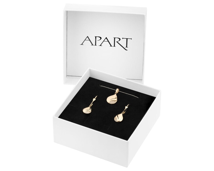 Złote kolczyki i zawieszka z cyrkoniami - komplet - łezki