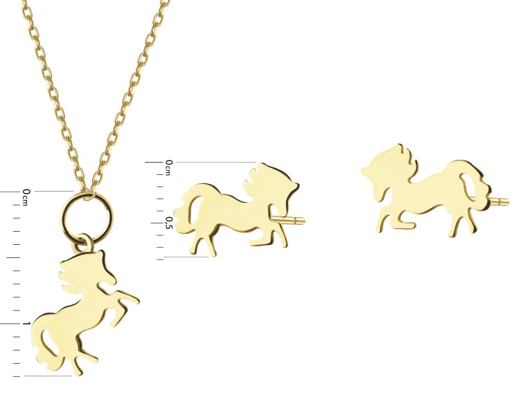 Złote kolczyki i zawieszka - komplet - jednorożce