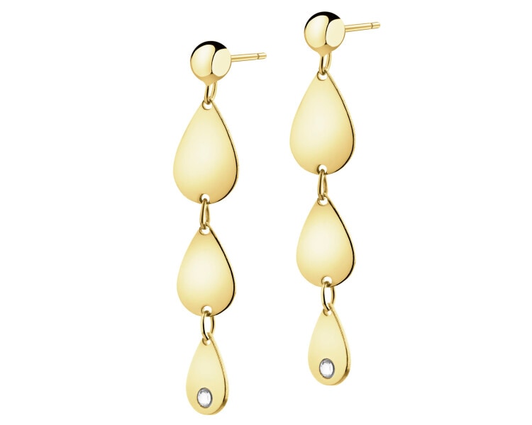 9 K Yellow Gold Dangling Earring with Cubic Zirconia