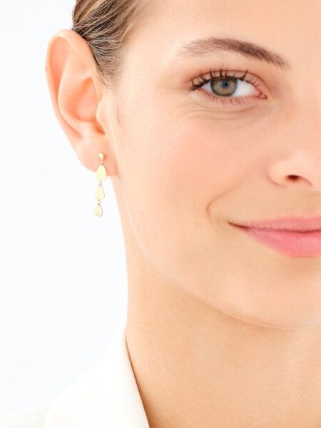 9 K Yellow Gold Dangling Earring with Cubic Zirconia