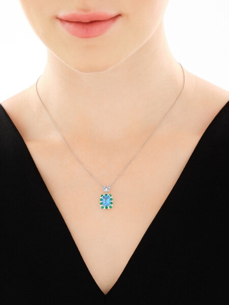 Rhodium Plated Silver Pendant with Cubic Zirconia