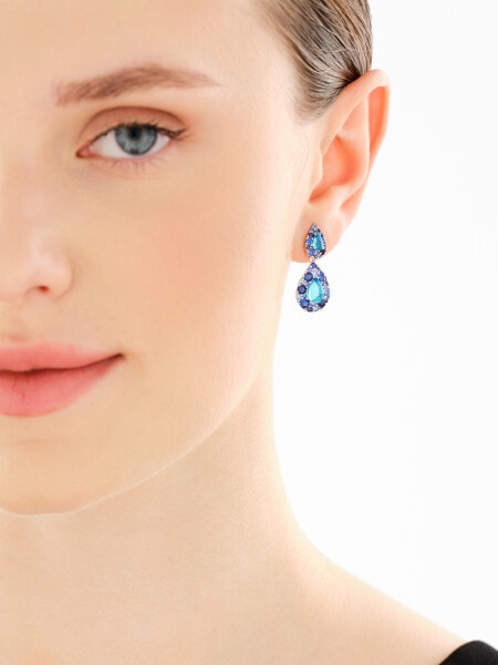 Rhodium Plated Silver Dangling Earring with Cubic Zirconia