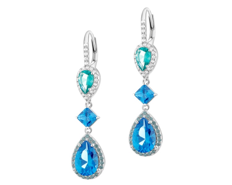 Rhodium Plated Silver Dangling Earring with Cubic Zirconia