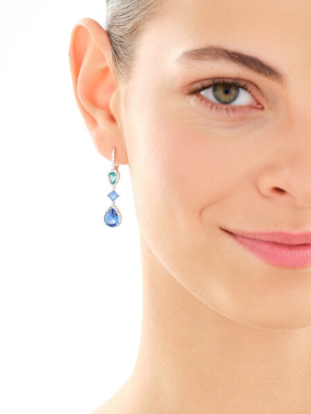 Rhodium Plated Silver Dangling Earring with Cubic Zirconia