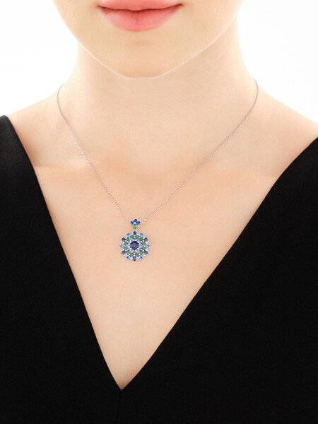 Rhodium Plated Silver Pendant with Cubic Zirconia