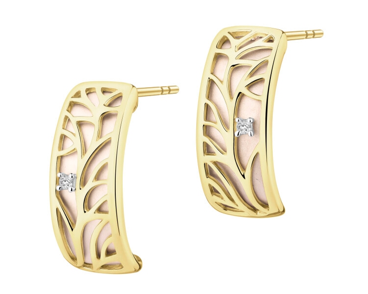 585 Yellow And White Gold Plated Earrings with Diamonds - 0,01 ct - fineness 585