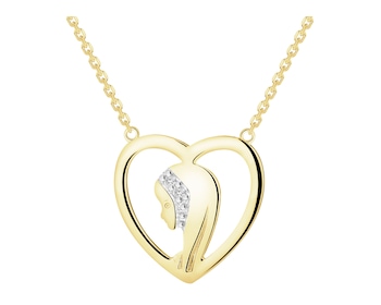 Zlatý náhrdelník s diamanty - medailonek Panna Maria, srdce - 0,006 ct - ryzost 585
