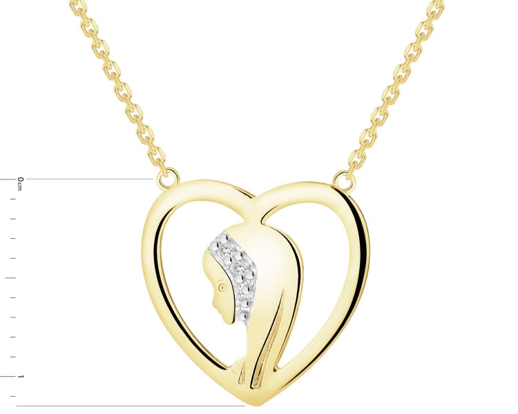Zlatý náhrdelník s diamanty - medailonek Panna Marie, srdce - 0,006 ct - ryzost 585