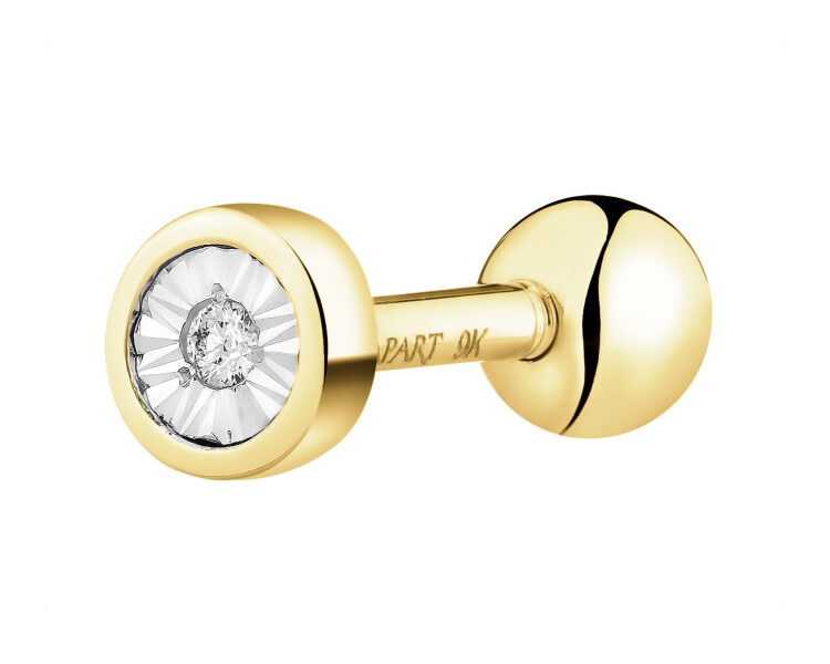 Pojedynczy kolczyk z żółtego i białego złota z diamentem do piercingu - 0,005 ct - próba 375
