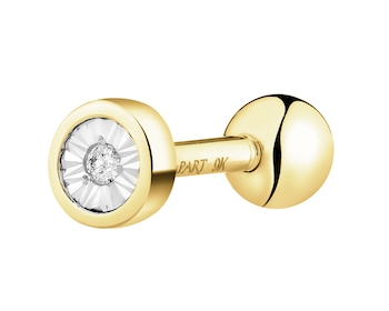 Pojedynczy kolczyk z żółtego i białego złota z diamentem do piercingu - 0,005 ct - próba 375