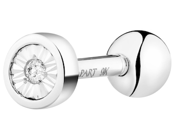 Pojedynczy kolczyk z białego złota z diamentem do piercingu - 0,005 ct - próba 375