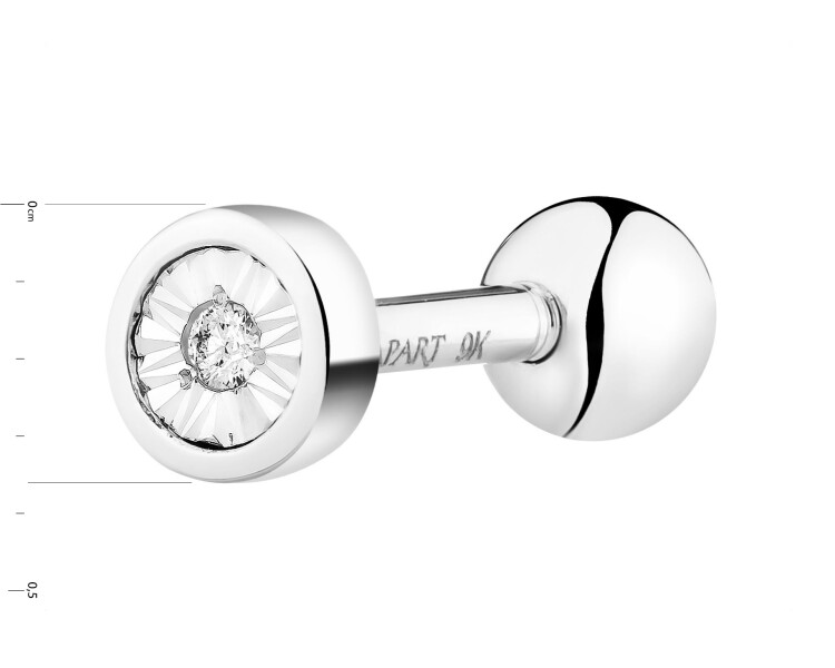 Pojedynczy kolczyk z białego złota z diamentem do piercingu - 0,005 ct - próba 375