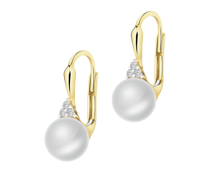18 K Rhodium-Plated Yellow Gold Earrings - fineness 18 K