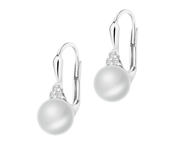 14 K Rhodium-Plated White Gold Earrings - fineness 14 K