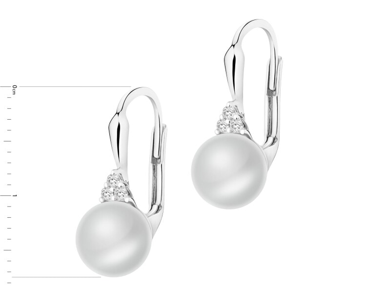 Náušnice z bílého zlata s brilianty a perlami - ryzost 585