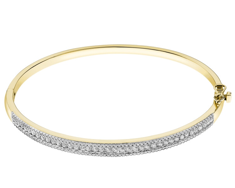 14 K Rhodium-Plated Yellow Gold Rigid Bracelet with Diamonds - 1,00 ct - fineness 14 K