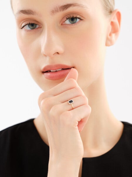 14 K Rhodium-Plated Yellow Gold Ring - fineness 14 K