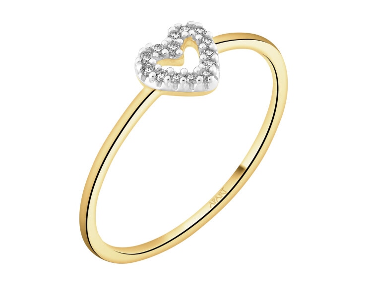 9 K Rhodium-Plated Yellow Gold Ring with Diamonds - 0,03 ct - fineness 9 K