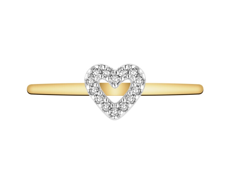 9 K Rhodium-Plated Yellow Gold Ring with Diamonds - 0,03 ct - fineness 9 K
