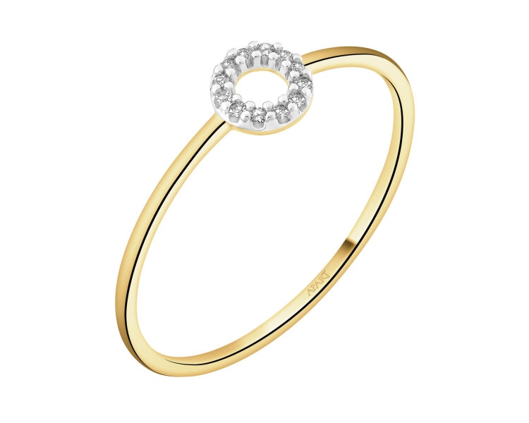9 K Rhodium-Plated Yellow Gold Ring with Diamonds - 0,02 ct - fineness 9 K