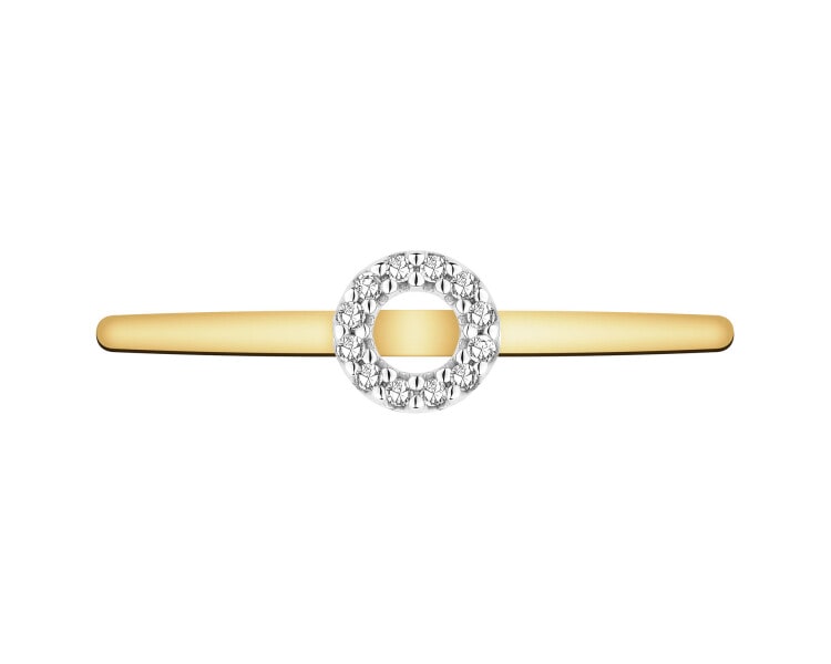 9 K Rhodium-Plated Yellow Gold Ring with Diamonds - 0,02 ct - fineness 9 K