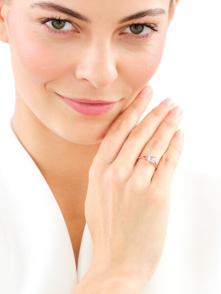 9 K Rhodium Plated Rose Gold Ring - fineness 9 K