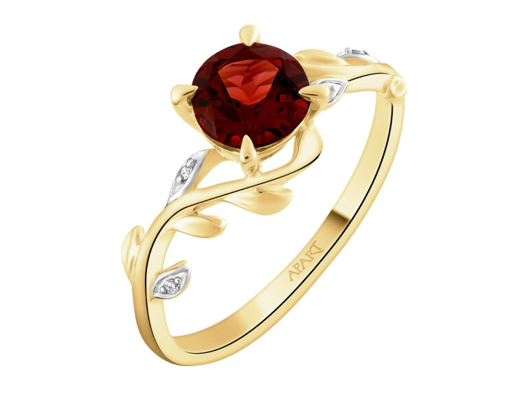 9 K Rhodium-Plated Yellow Gold Ring  - fineness 9 K