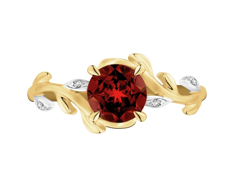 9 K Rhodium-Plated Yellow Gold Ring  - fineness 9 K