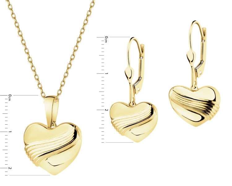 Złote kolczyki i zawieszka - komplet - serca